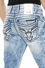 CD616 Jeans confortable pour hommes avec poches arrières décorées