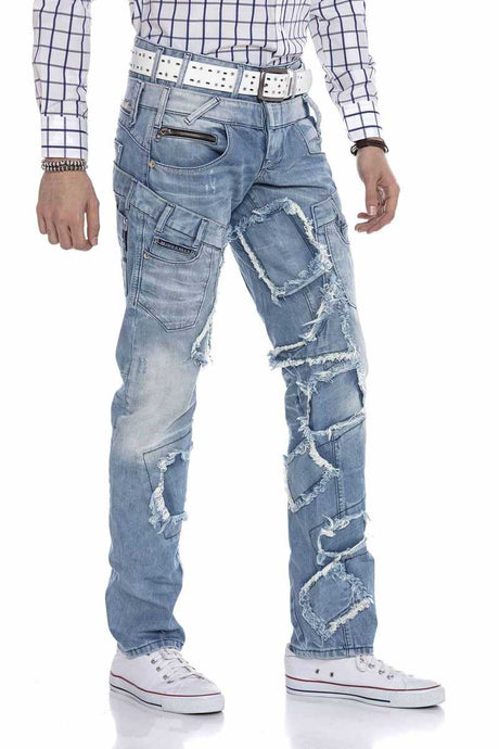 CD617 Herren bequeme Jeans im trendigen Patchwork-Design