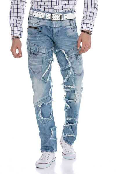 CD617 Herren bequeme Jeans im trendigen Patchwork-Design