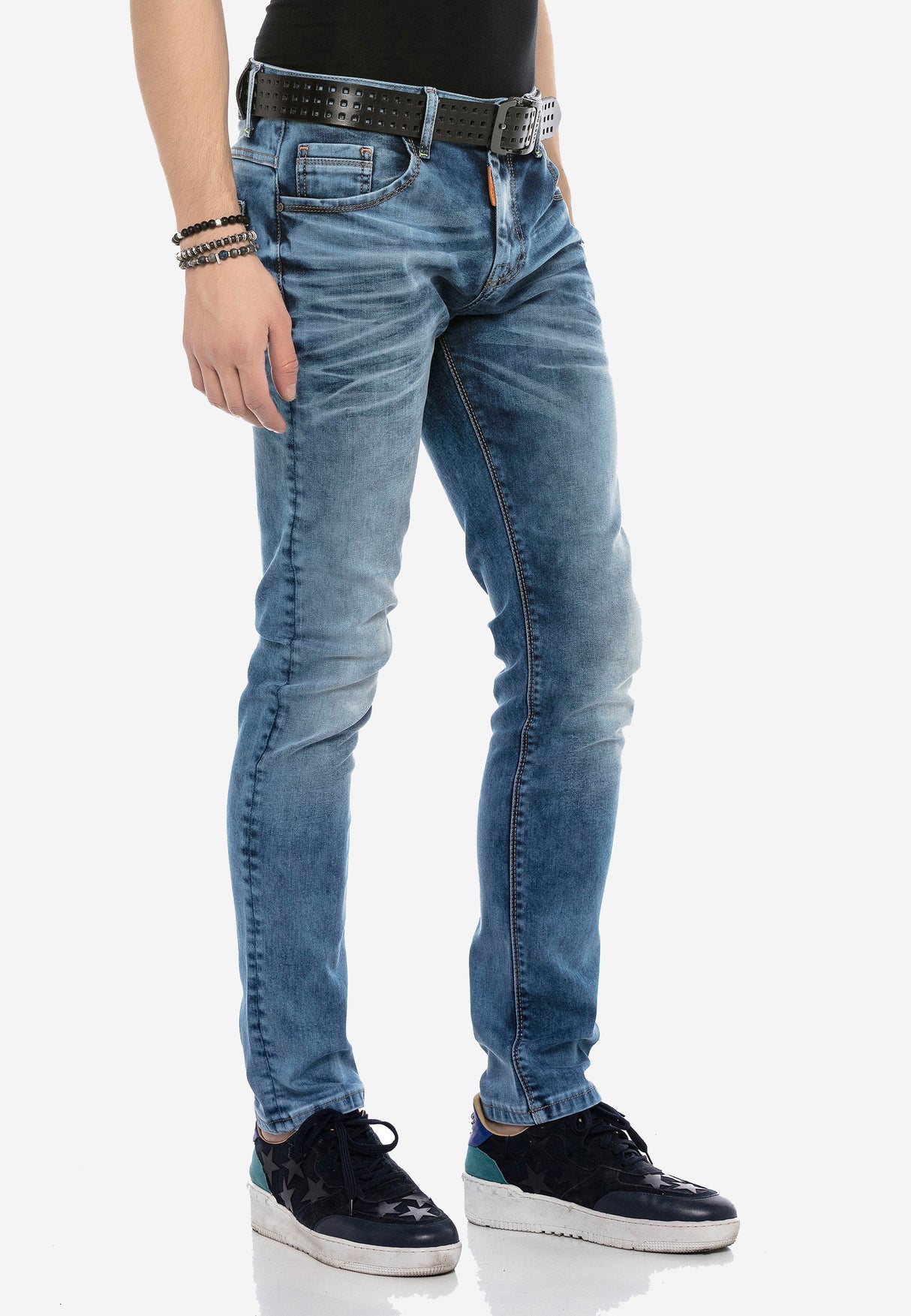 CD621 Herren bequeme Jeans im trendigen Used-Look