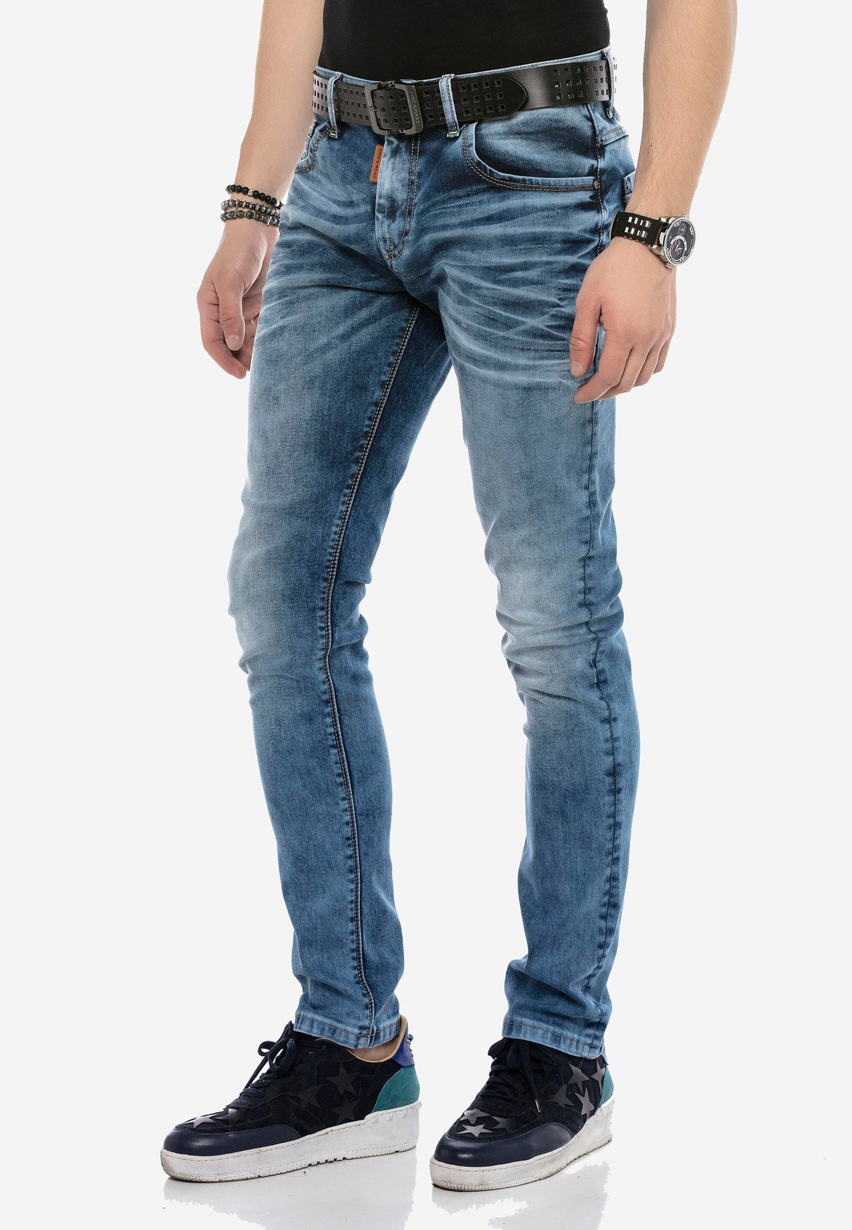 CD621 Herren bequeme Jeans im trendigen Used-Look