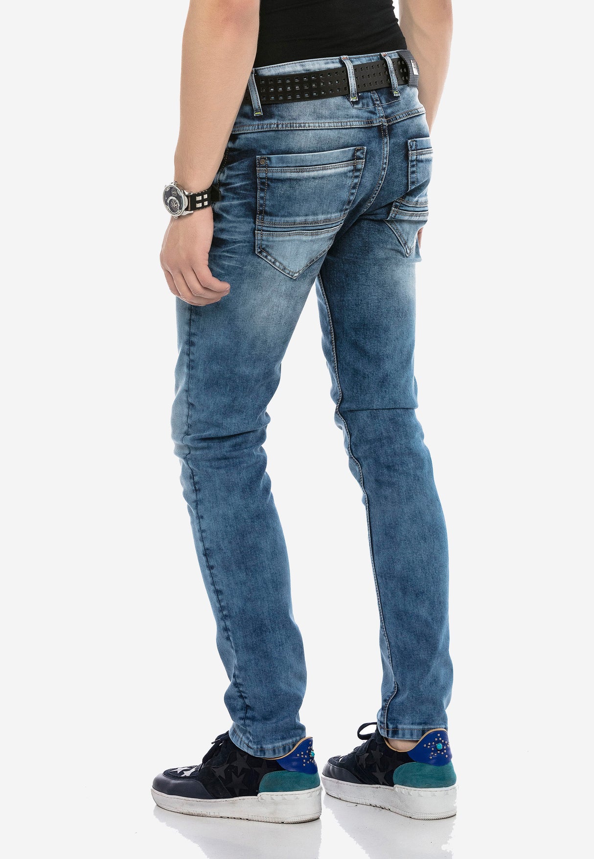CD621 Herren bequeme Jeans im trendigen Used-Look