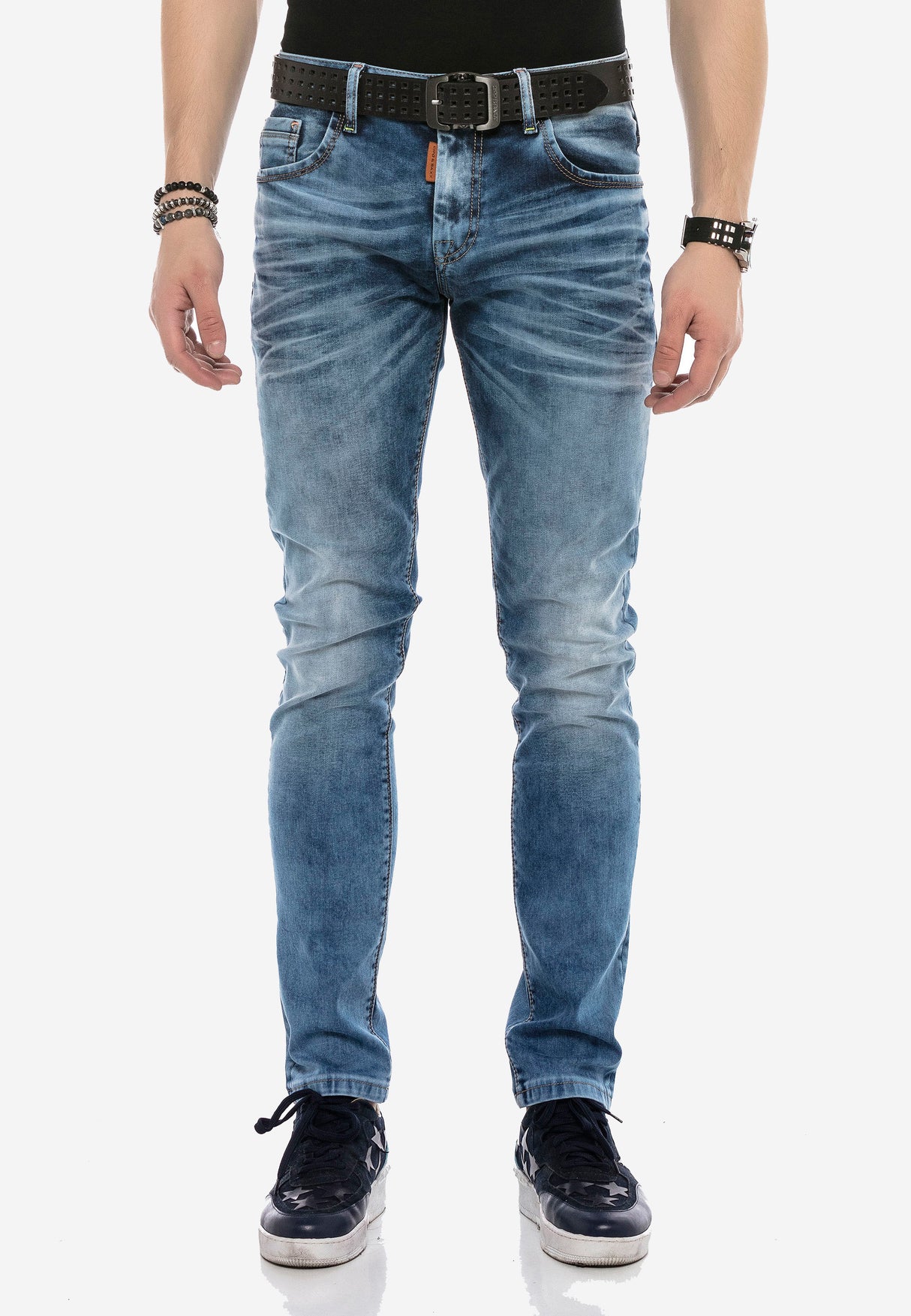 CD621 Herren bequeme Jeans im trendigen Used-Look