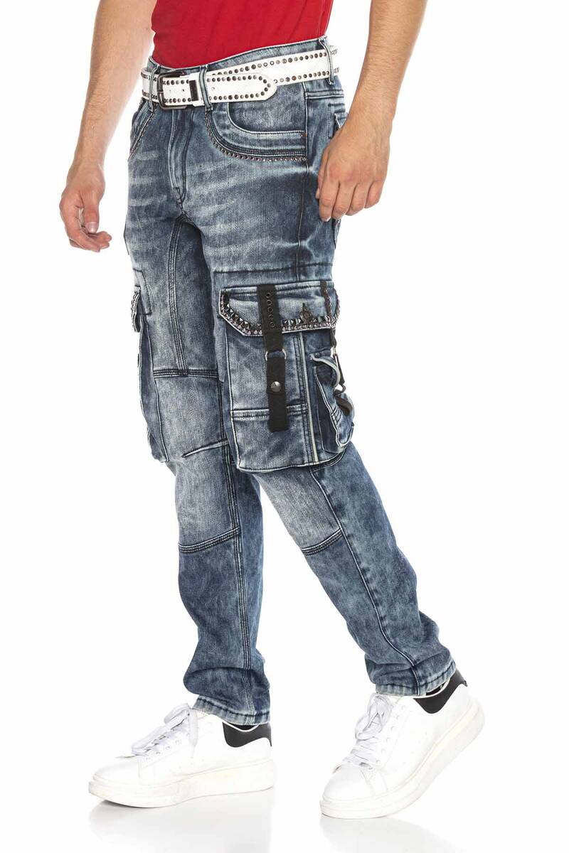 CD650 Men Straight Fit-Jeans with cool cargot bags