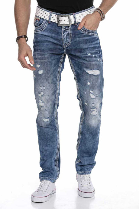 CD651 Jeans cómodos para hombres en la mirada casual destruida