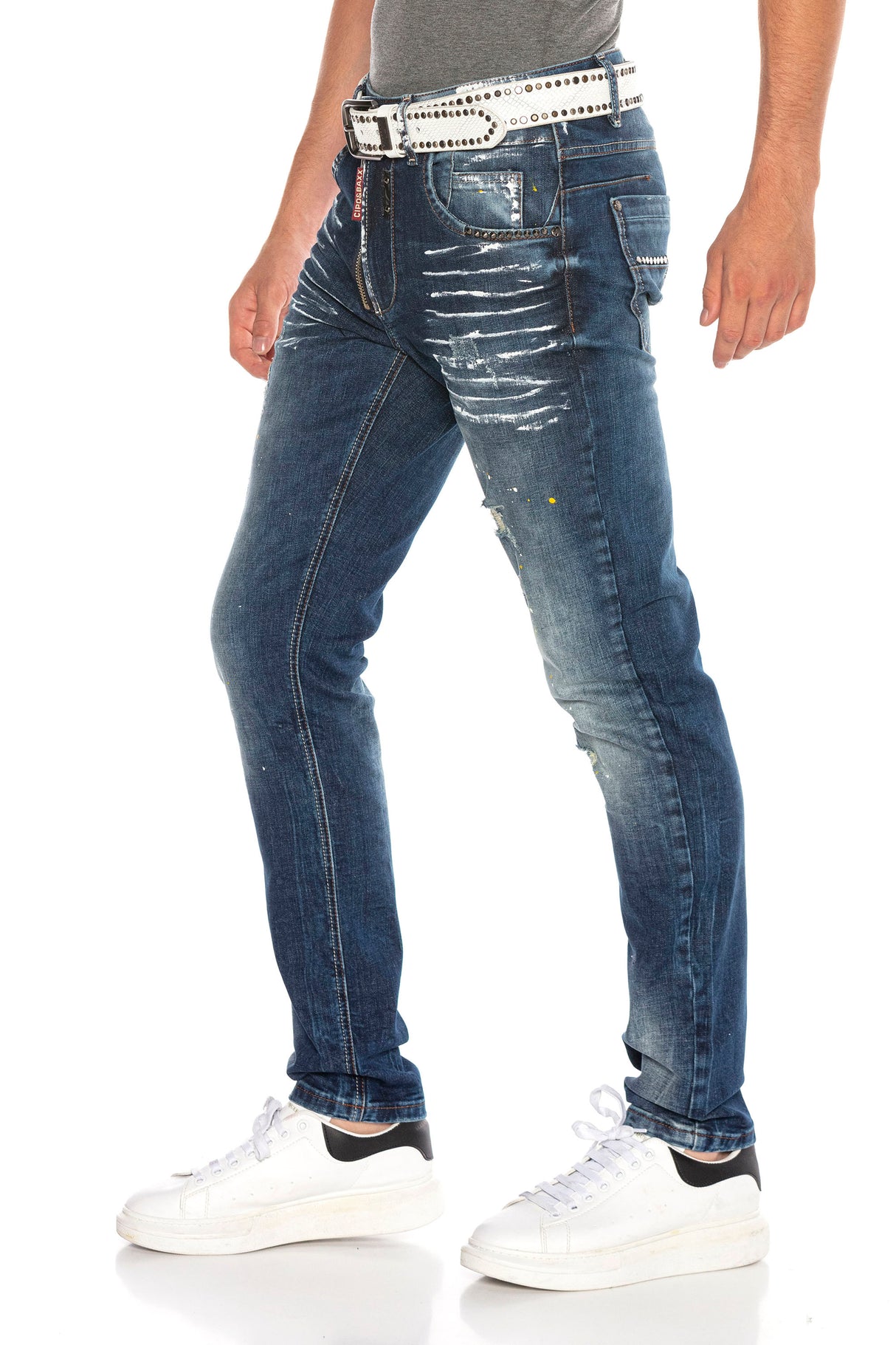 CD658 Jeans cómodos para hombres con elementos usados ​​de moda