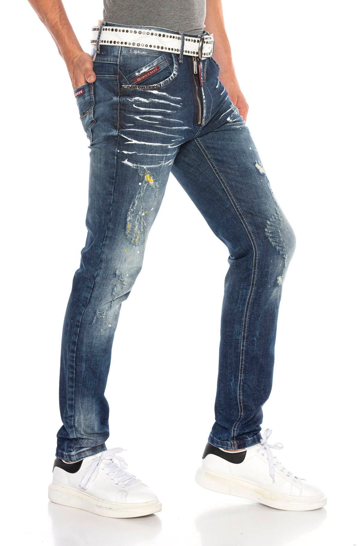 CD658 Jeans cómodos para hombres con elementos usados ​​de moda