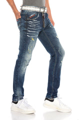 CD658 Jeans cómodos para hombres con elementos usados ​​de moda