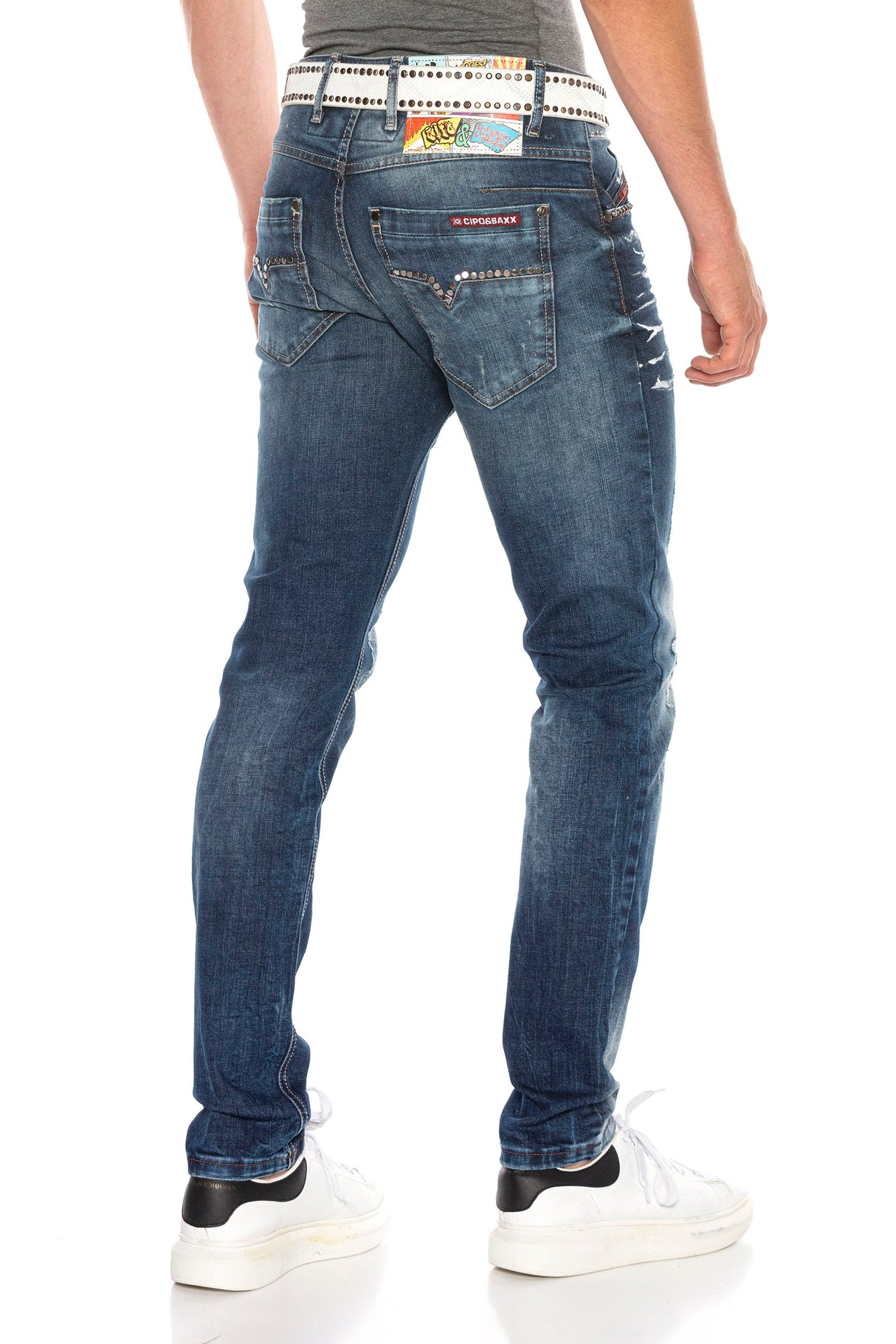 CD658 Jeans cómodos para hombres con elementos usados ​​de moda