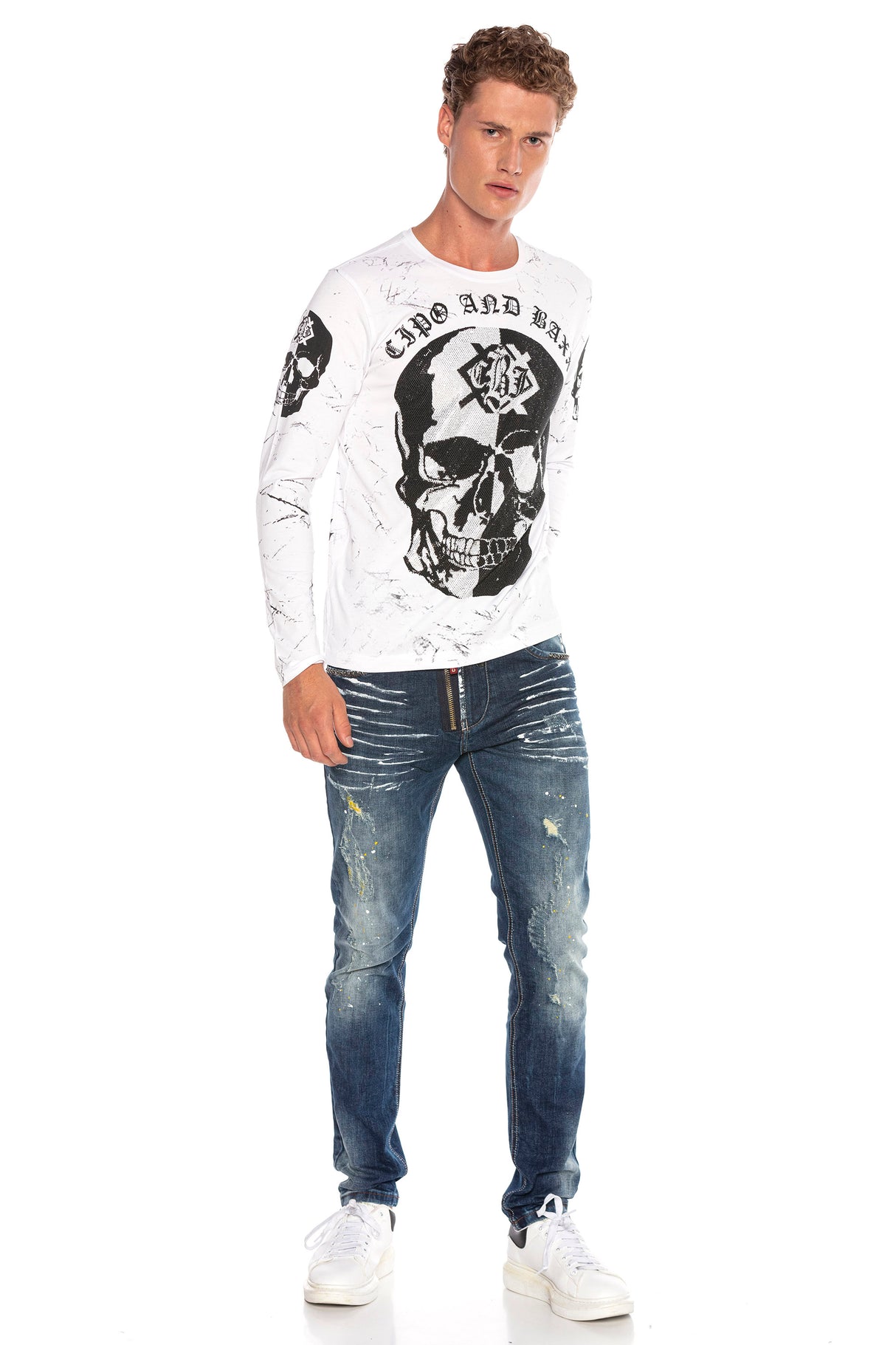 CD658 Jeans cómodos para hombres con elementos usados ​​de moda
