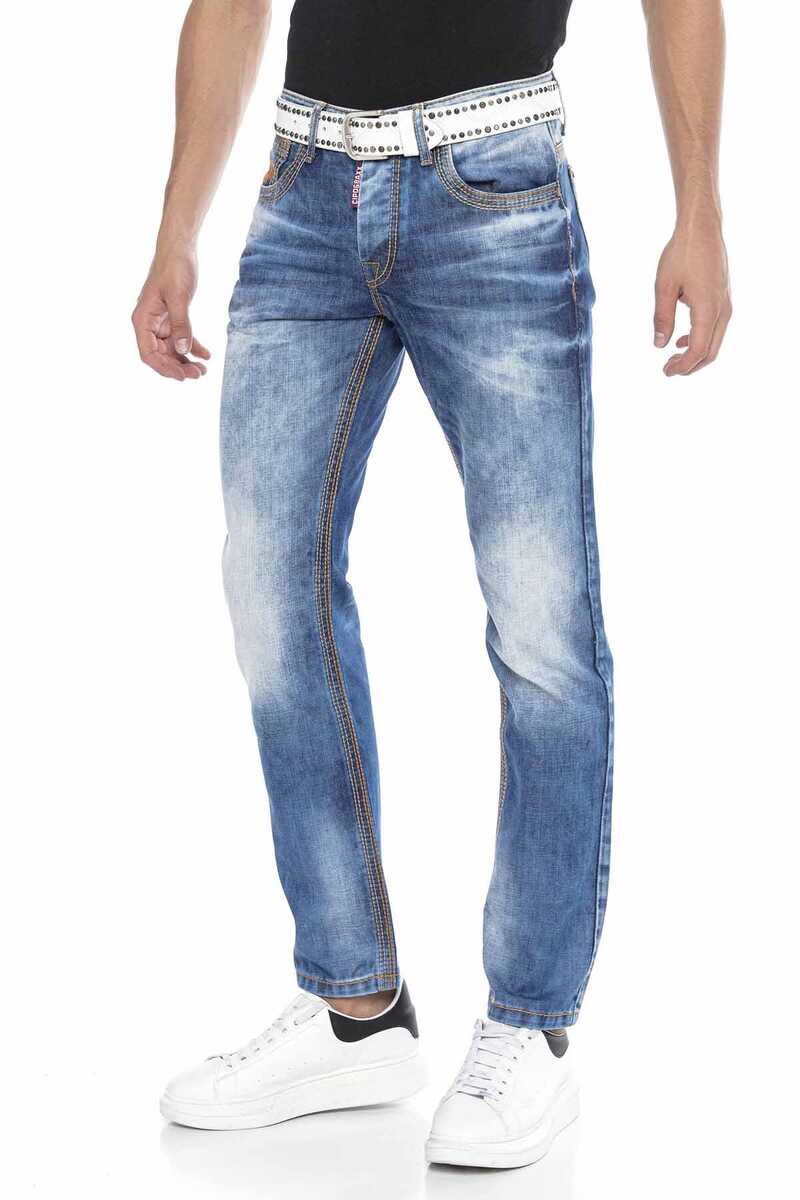 CD669 Hombres Straight Fit-Jeans con lavado de moda
