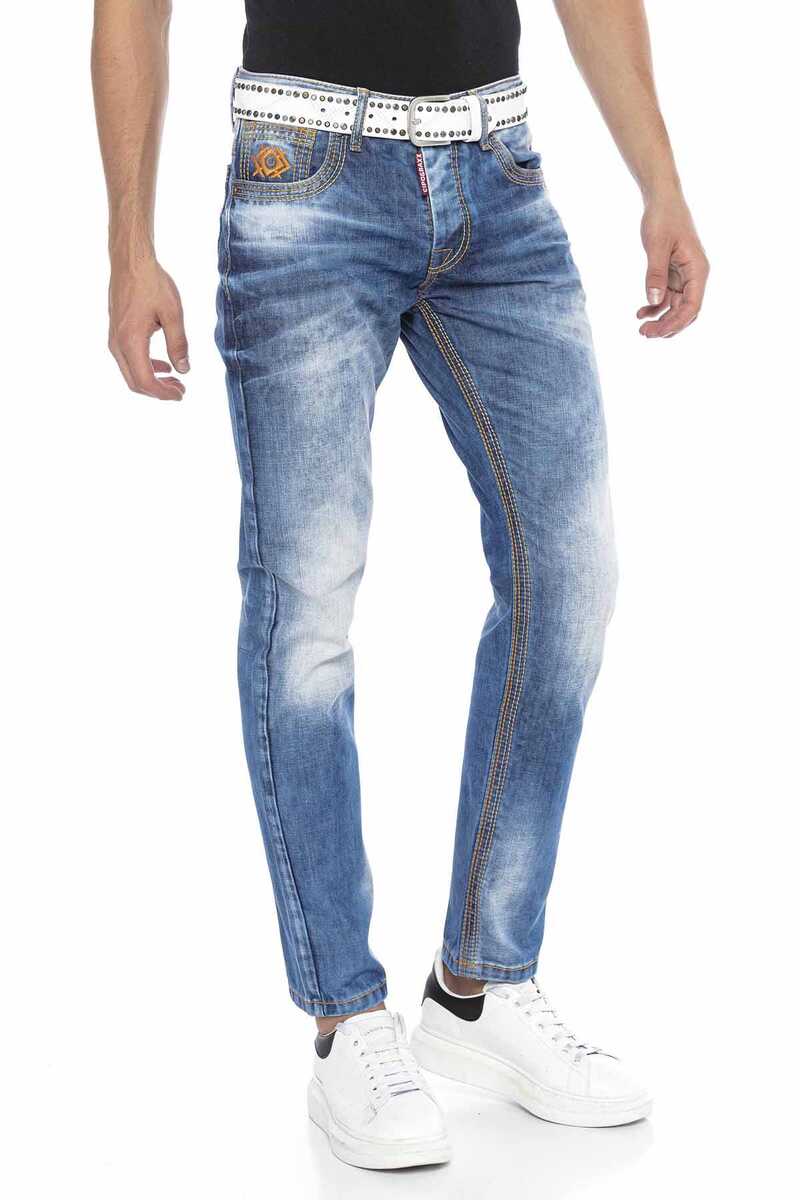 CD669 Hombres Straight Fit-Jeans con lavado de moda