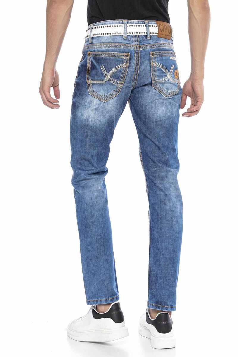 CD669 Hombres Straight Fit-Jeans con lavado de moda