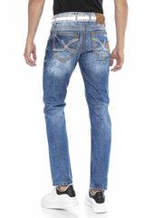 CD669 Hombres Straight Fit-Jeans con lavado de moda