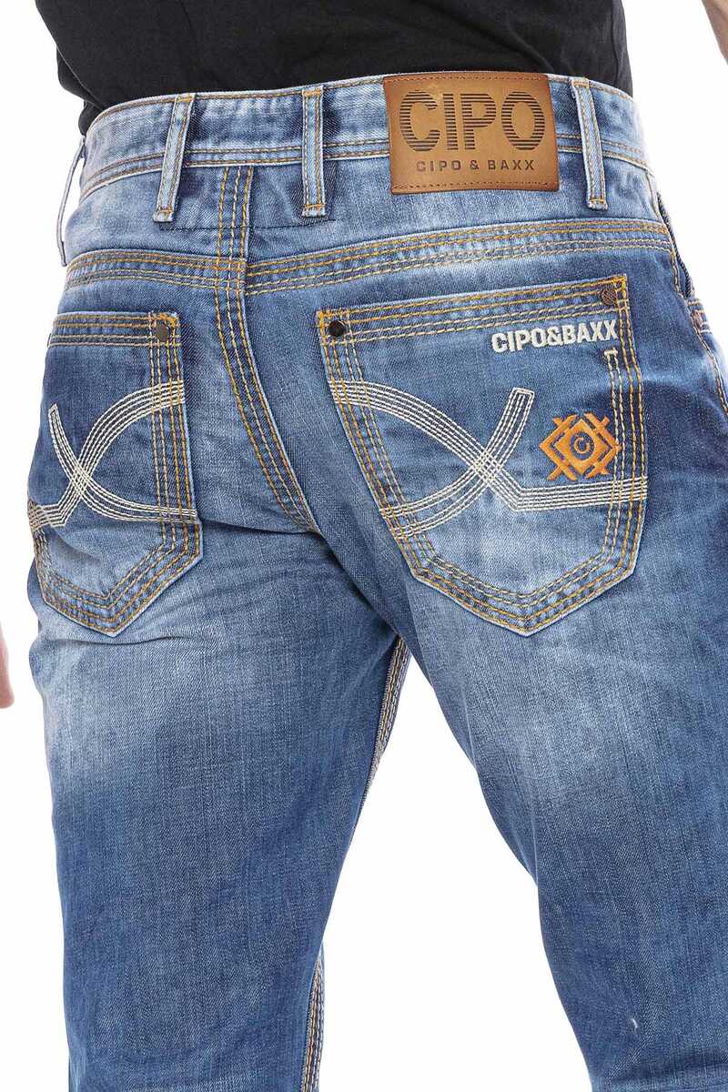 CD669 Hombres Straight Fit-Jeans con lavado de moda