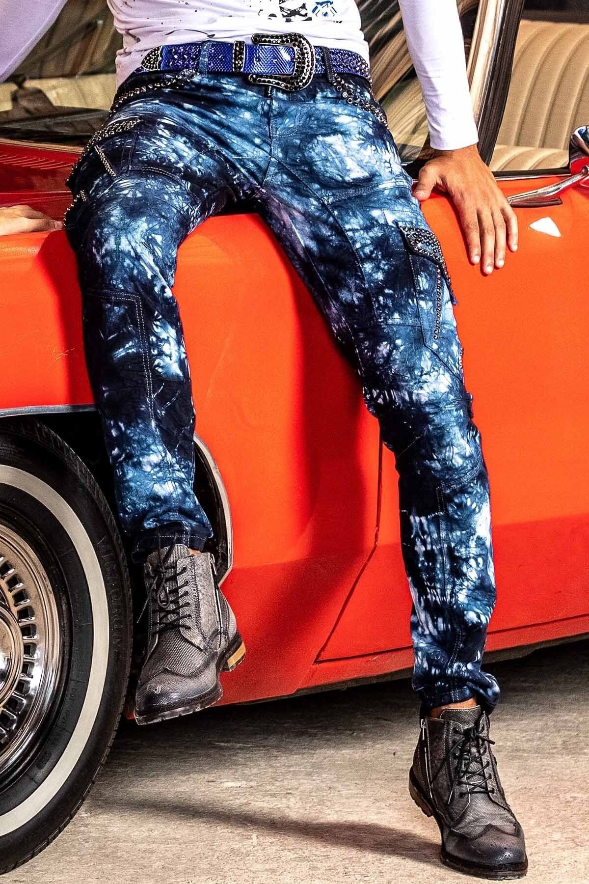 CD677 Hombres Straight Fit-Jeans con lavado llamativo