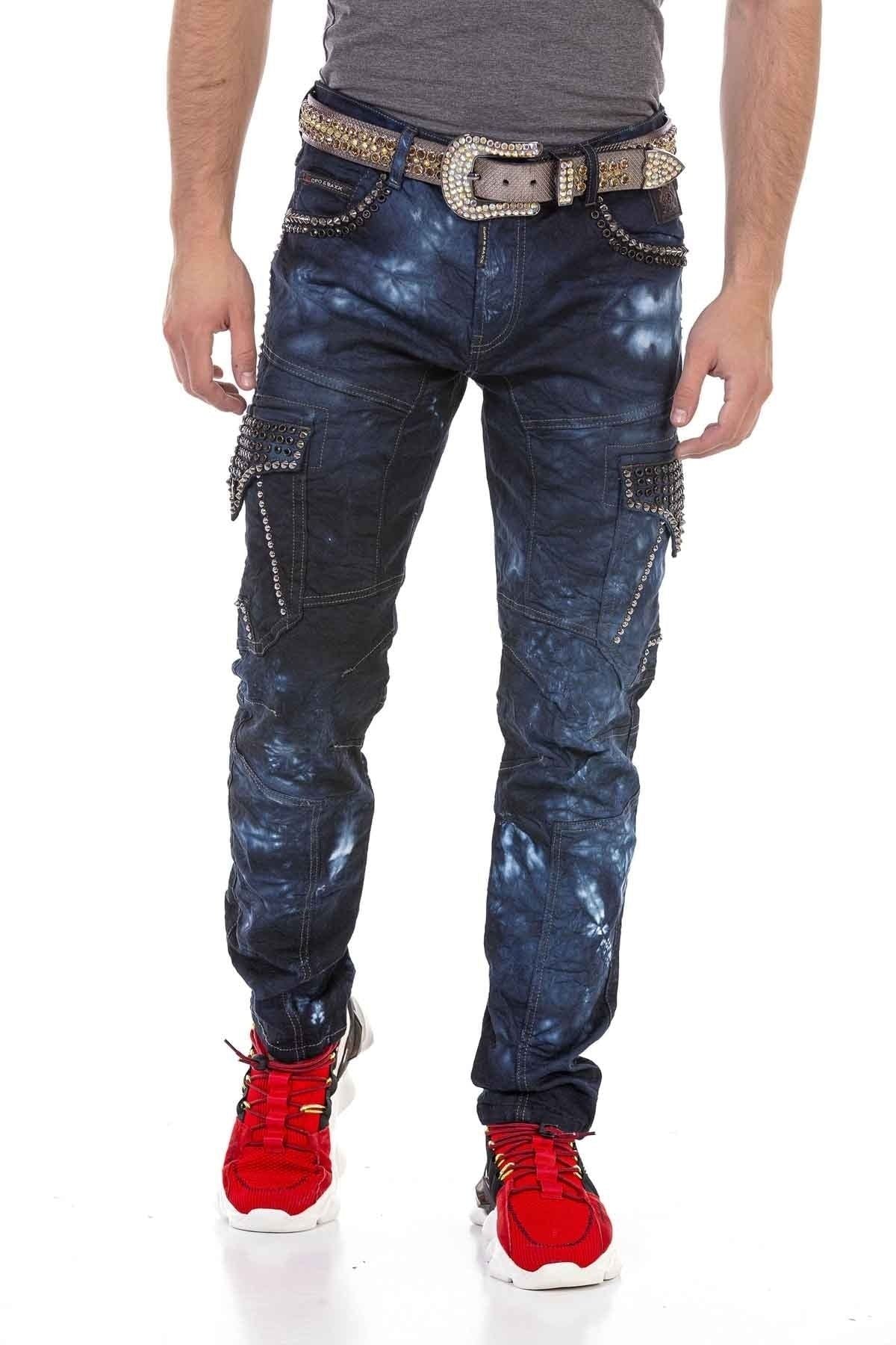 CD677 Hombres Straight Fit-Jeans con lavado llamativo