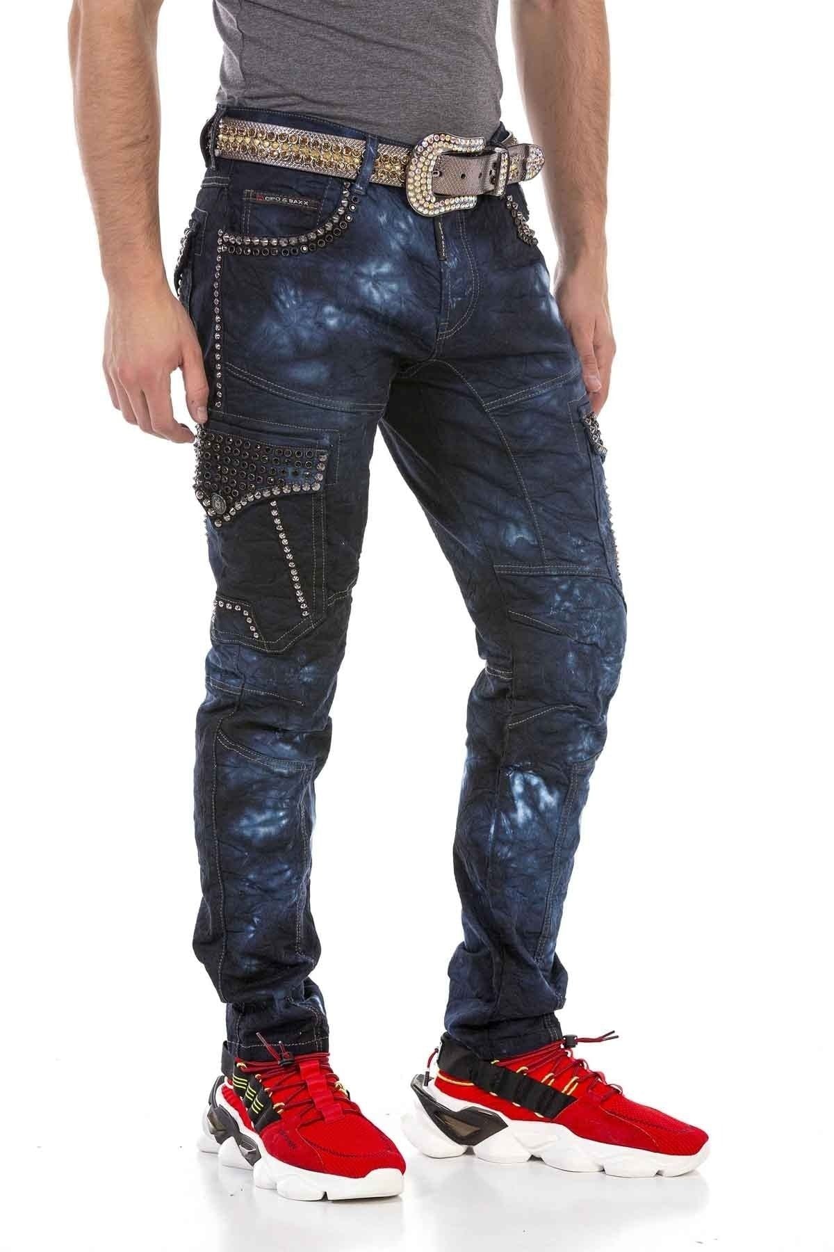 CD677 Hombres Straight Fit-Jeans con lavado llamativo