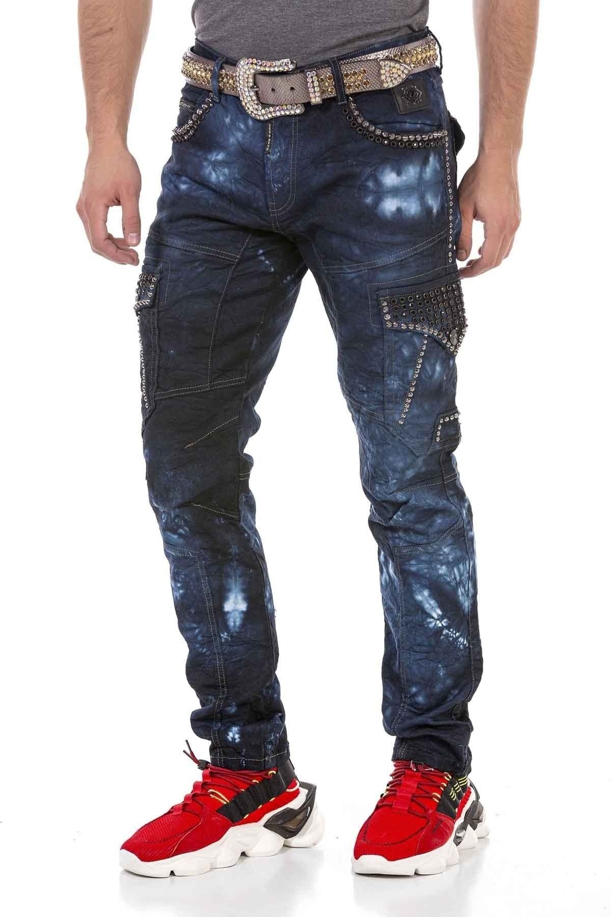 CD677 Hombres Straight Fit-Jeans con lavado llamativo