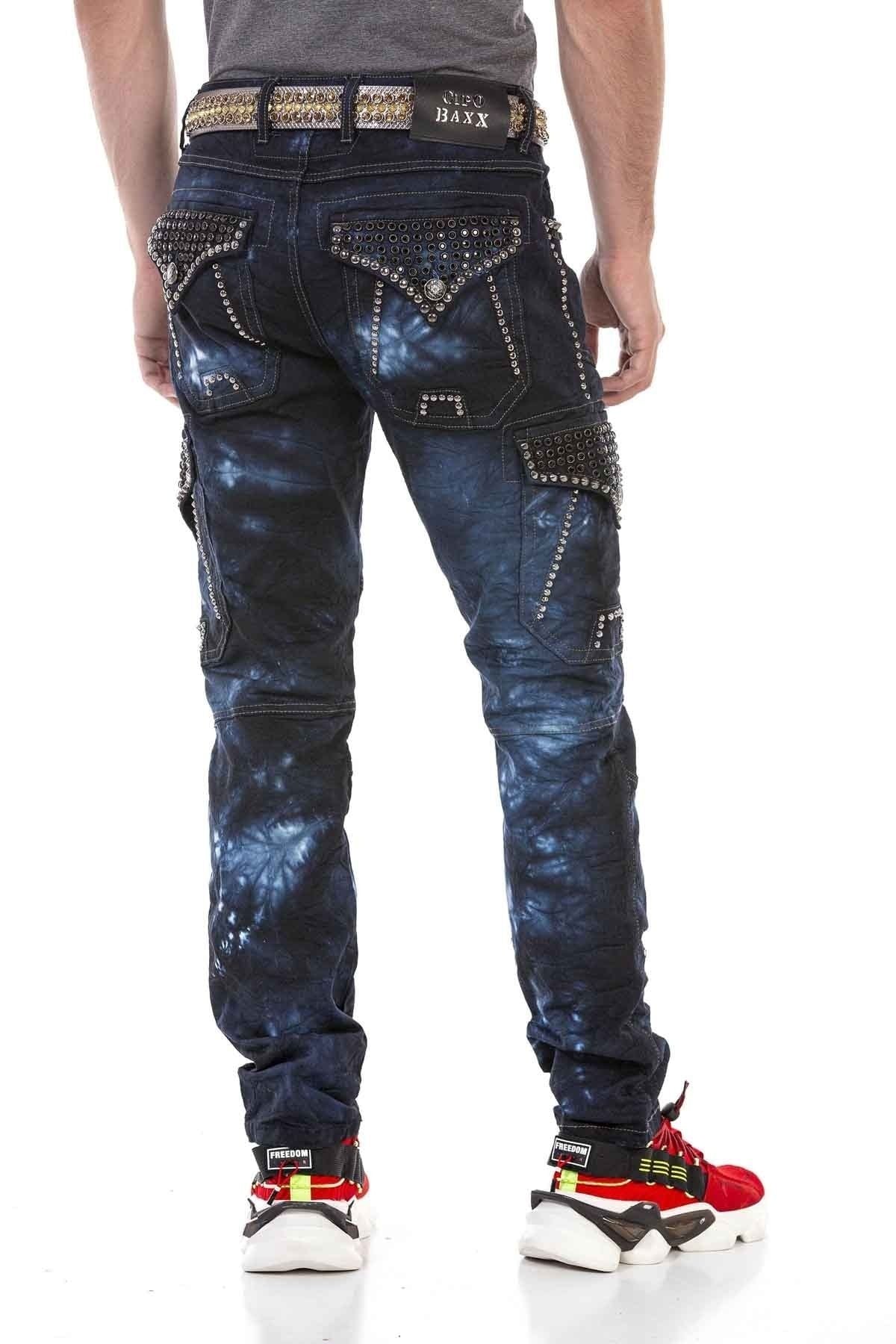 CD677 Hombres Straight Fit-Jeans con lavado llamativo
