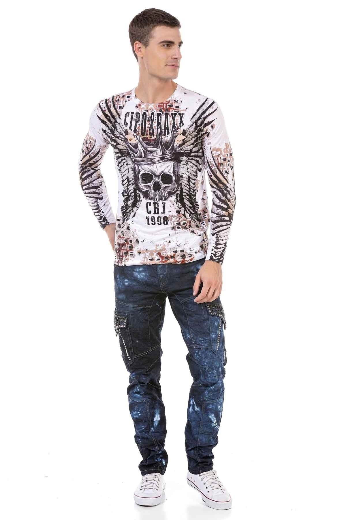 CD677 Hombres Straight Fit-Jeans con lavado llamativo