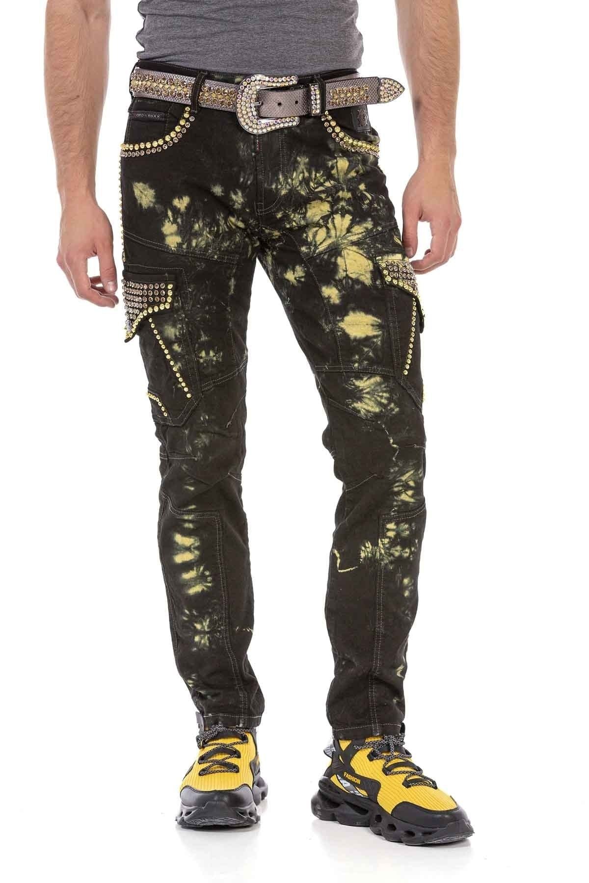 CD677 Hombres Straight Fit-Jeans con lavado llamativo