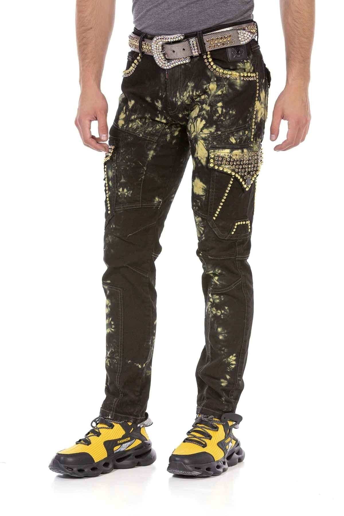 CD677 Hombres Straight Fit-Jeans con lavado llamativo