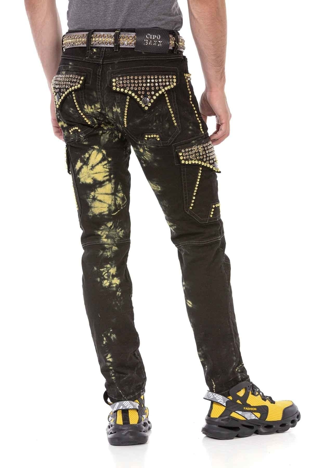 CD677 Hombres Straight Fit-Jeans con lavado llamativo