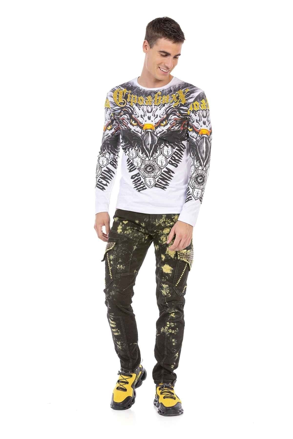 CD677 Hombres Straight Fit-Jeans con lavado llamativo
