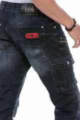 CD680 Men proste dżinsy z modnymi torbami Cargot
