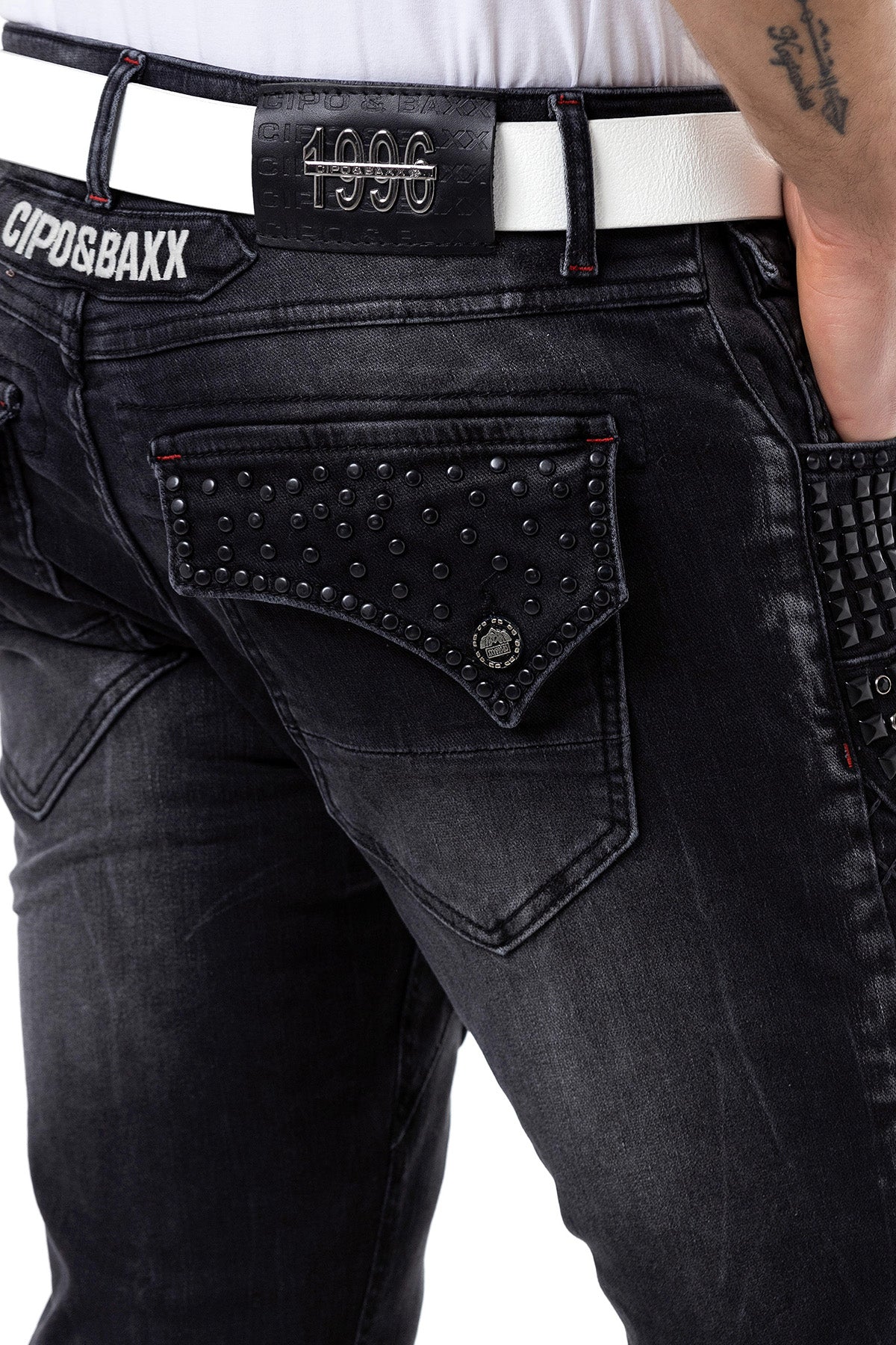CD696 Heren Slim-Fit-Jeans met coole Klinknagels