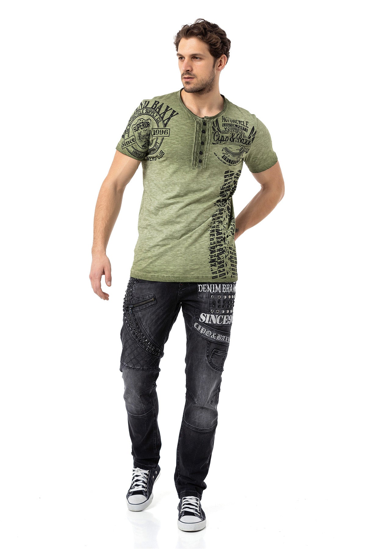 CD696 Heren Slim-Fit-Jeans met coole Klinknagels