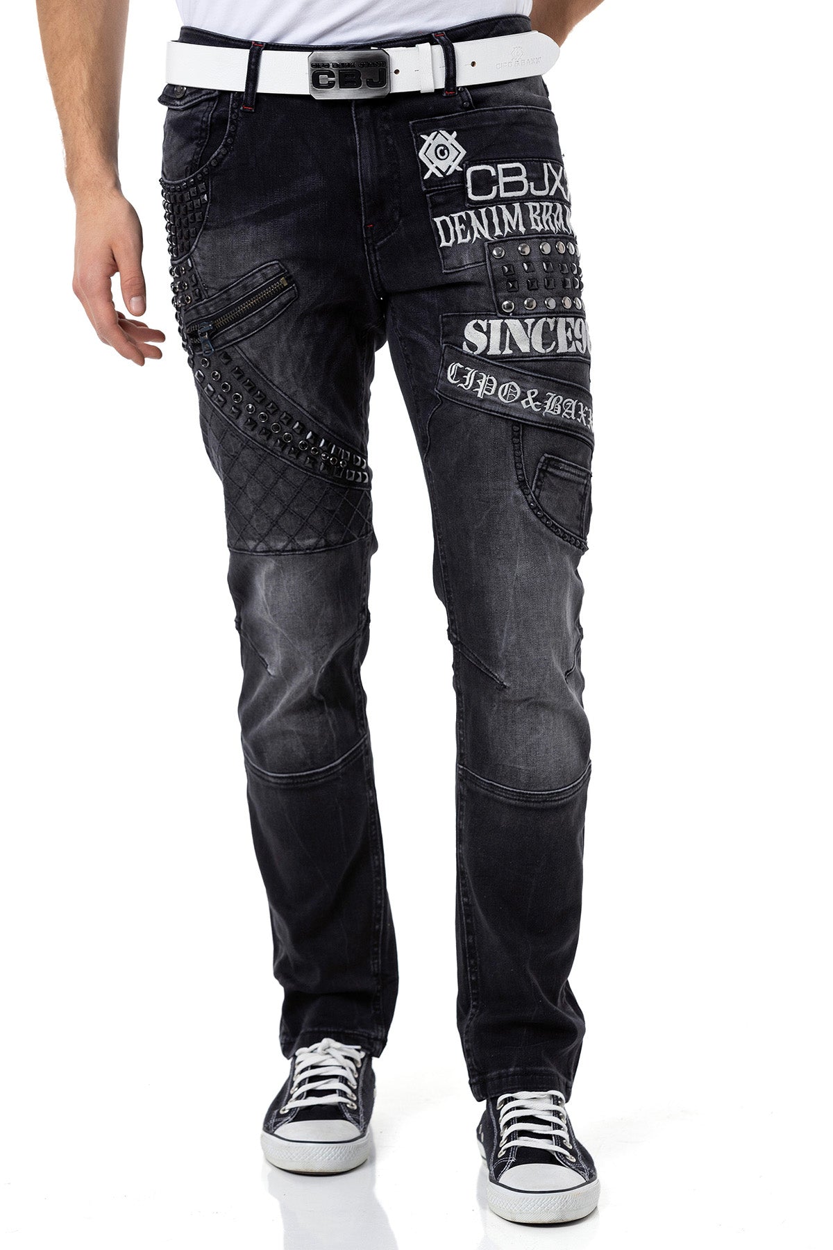 CD696 Heren Slim-Fit-Jeans met coole Klinknagels