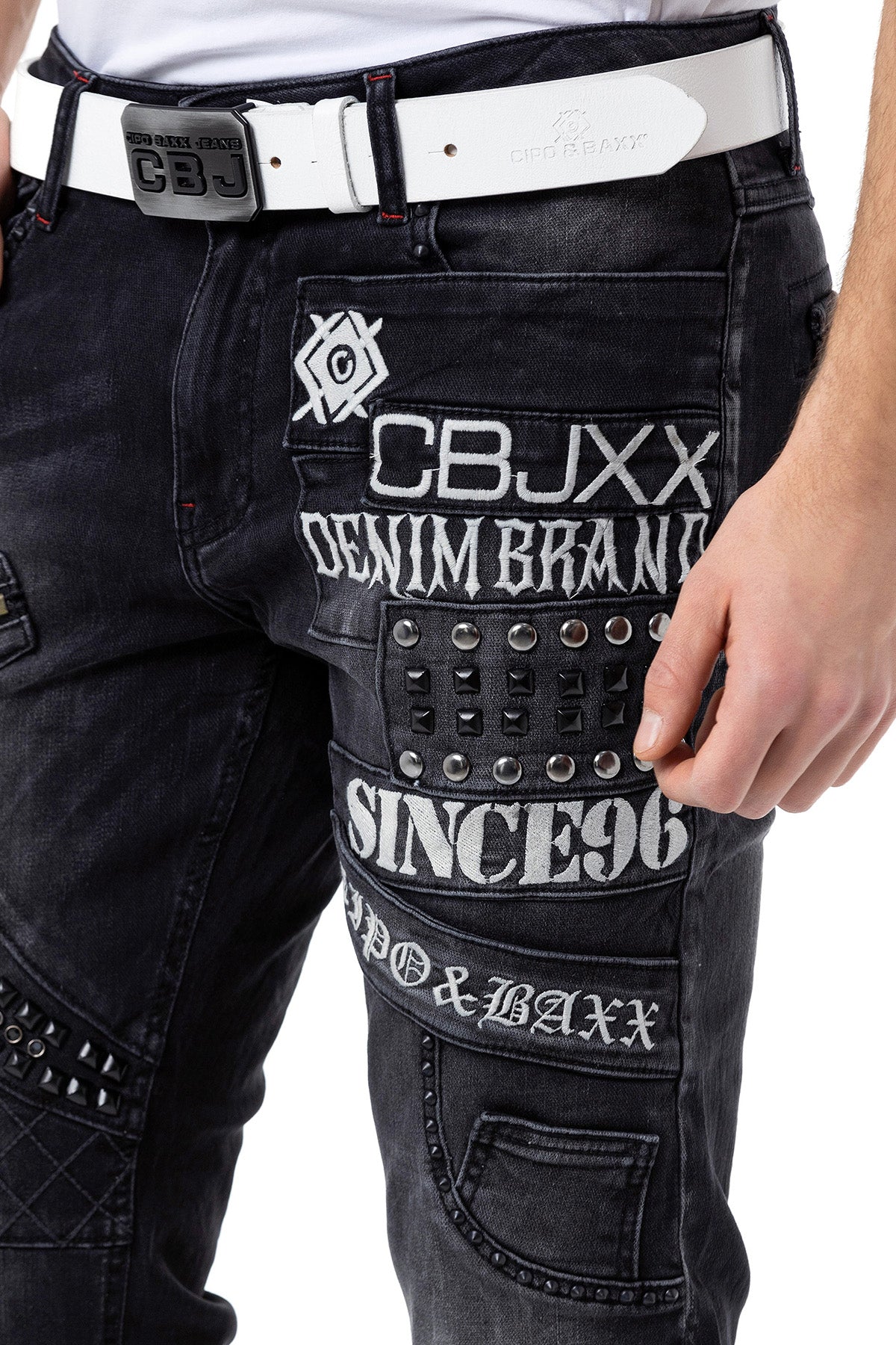 CD696 Heren Slim-Fit-Jeans met coole Klinknagels