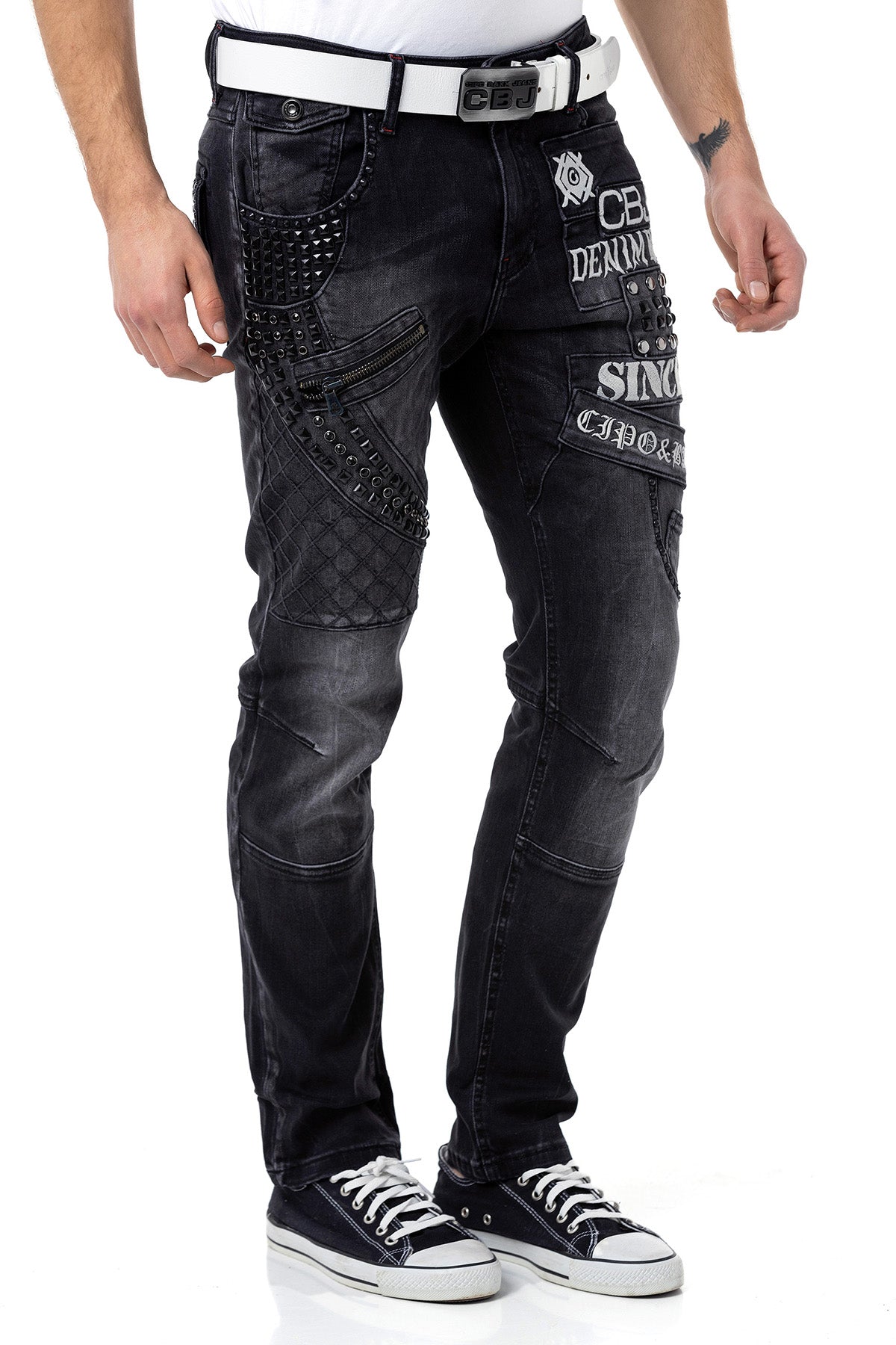 CD696 Heren Slim-Fit-Jeans met coole Klinknagels