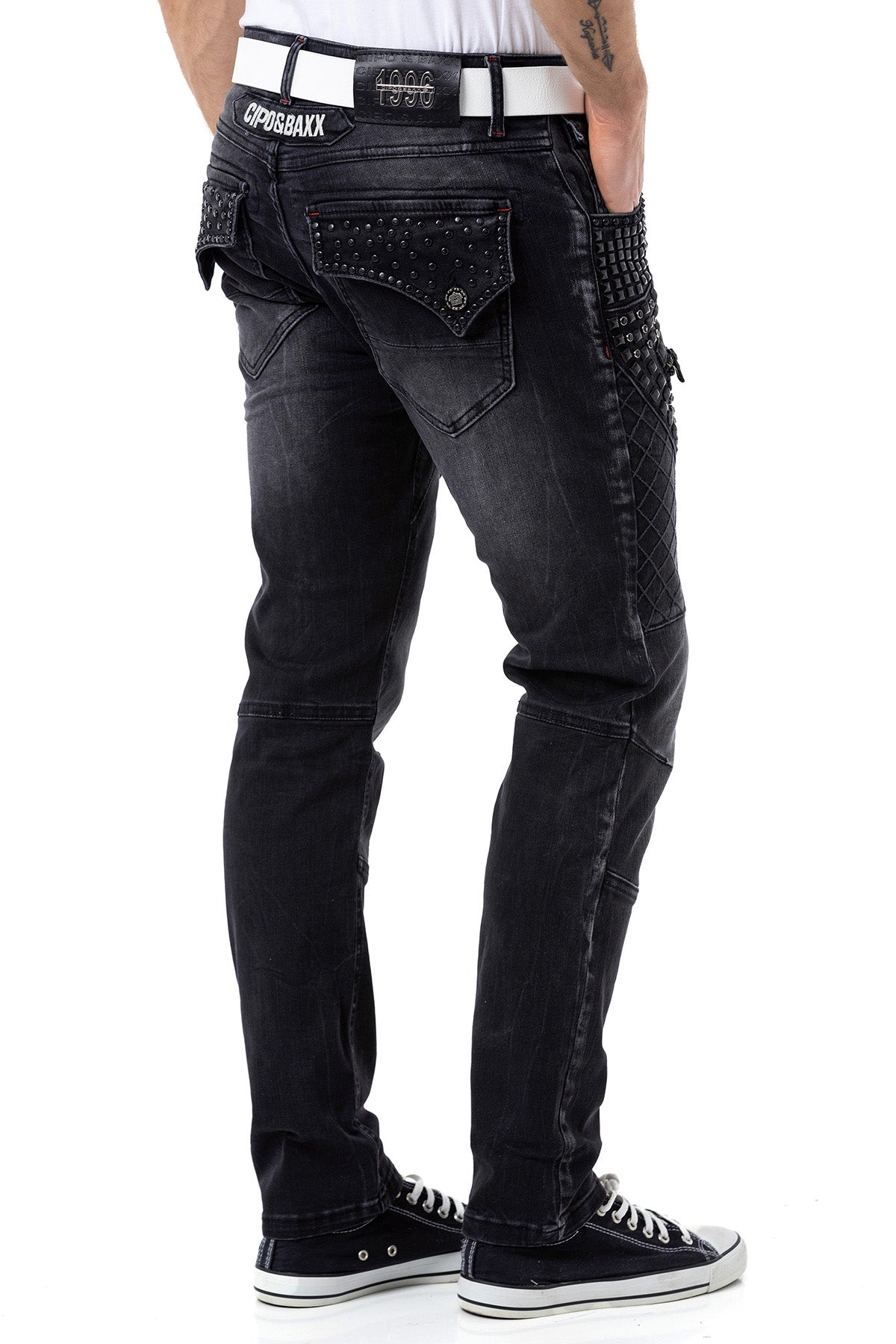 CD696 Heren Slim-Fit-Jeans met coole Klinknagels