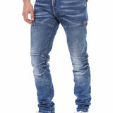 CD698 Men Straight Fit Jeans con costuras decorativas de moda