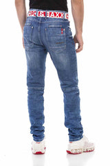 CD698 Herren Straight Fit-Jeans mit trendigen Ziernähten