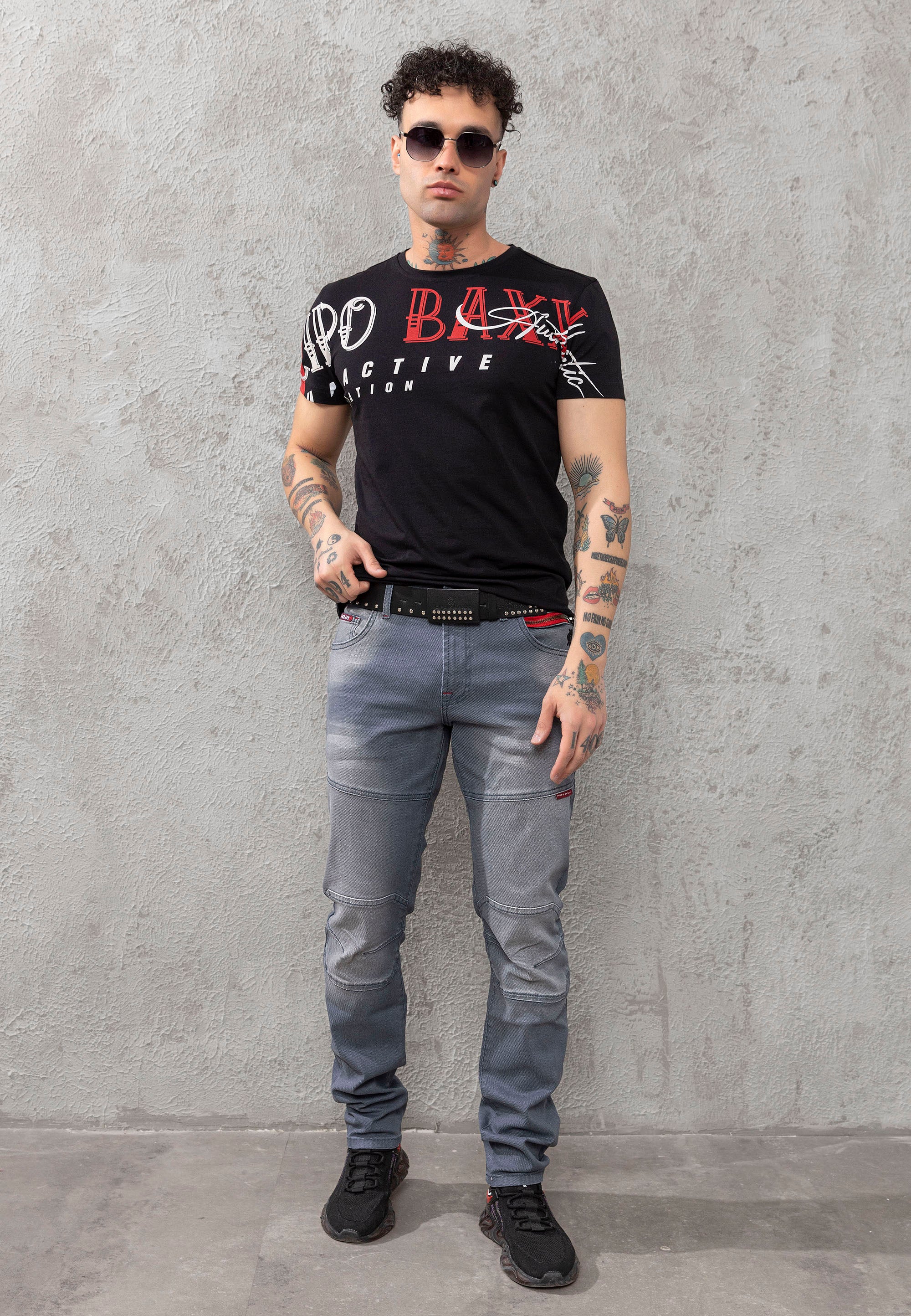 CD699 Heren Straight Fit Jeans met Coole, Used-Washing