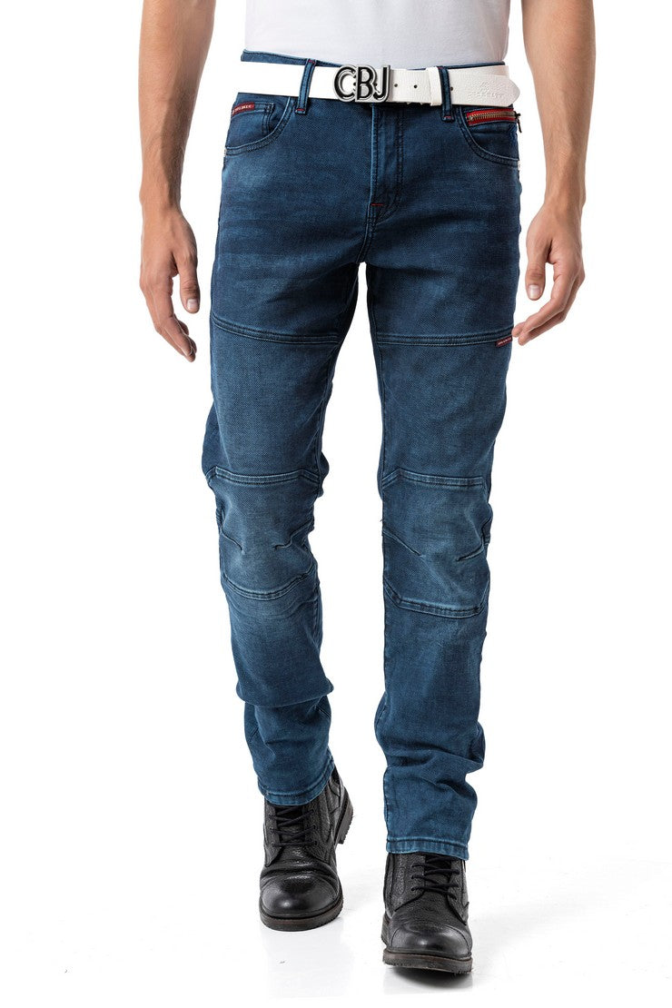 CD699 Heren Straight Fit Jeans met Coole, Used-Washing