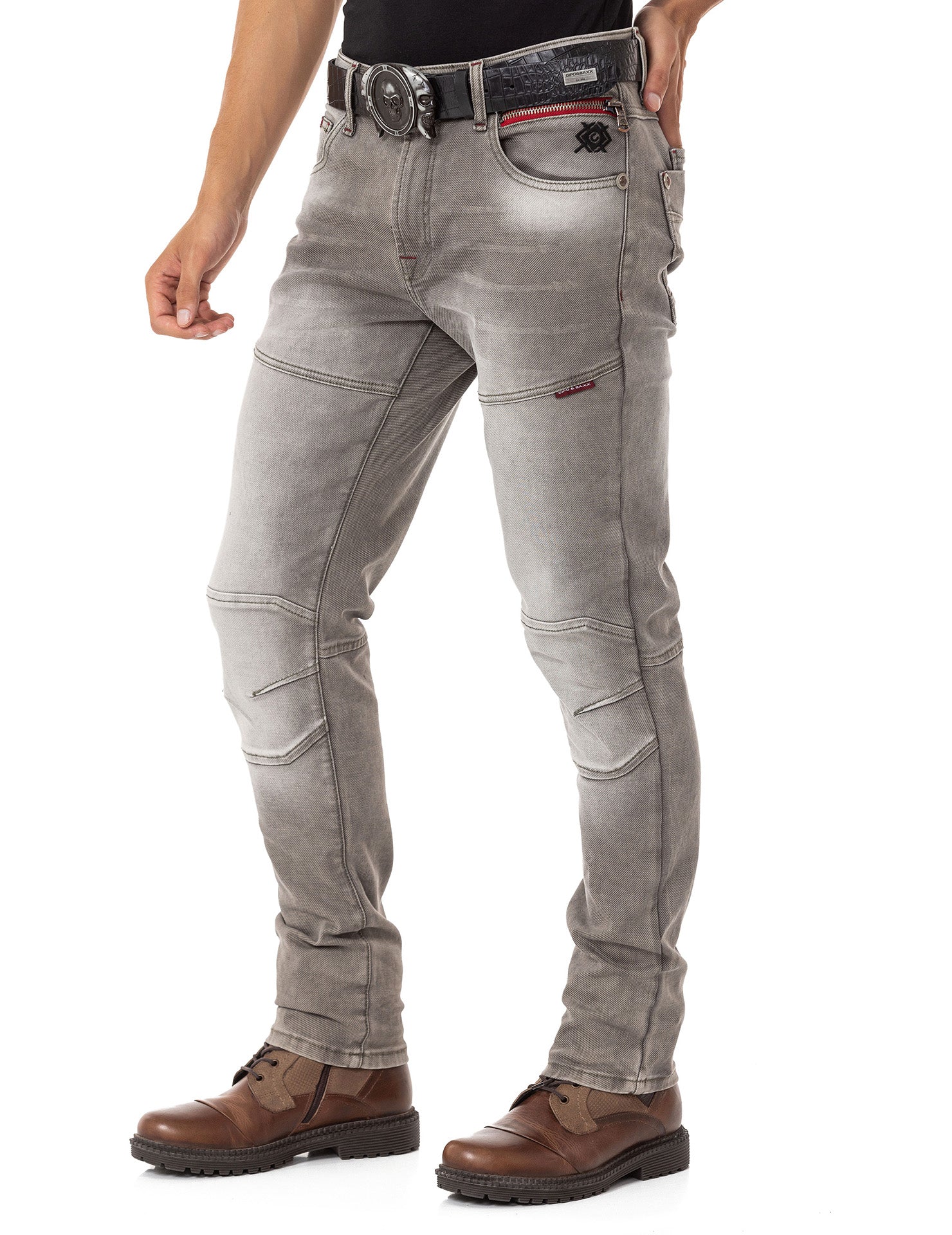 CD699 Heren Straight Fit Jeans met Coole, Used-Washing
