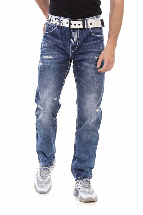 CD701 Jeans cómodos para hombres con elementos usados ​​de moda