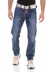 CD709 Hombres jeans rectos con un lavado extravagante