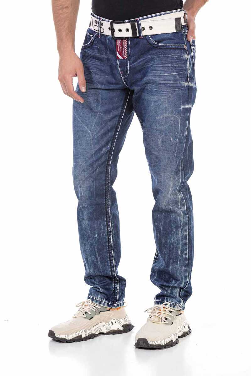 CD709 Jeans droit pour hommes avec un lavage extravagant