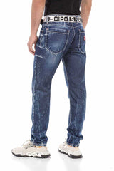 CD709 Jeans droit pour hommes avec un lavage extravagant