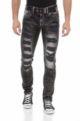 CD713 Herren Straight Fit-Jeans im Destroyed-Look mit Gürtel