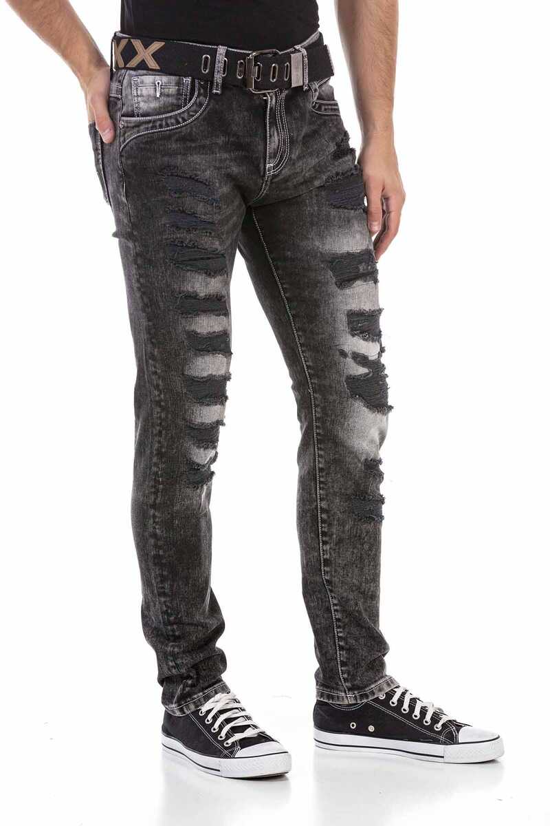 CD713 Herren Straight Fit-Jeans im Destroyed-Look mit Gürtel