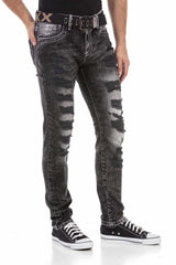 CD713 Herren Straight Fit-Jeans im Destroyed-Look mit Gürtel