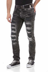 CD713 Herren Straight Fit-Jeans im Destroyed-Look mit Gürtel