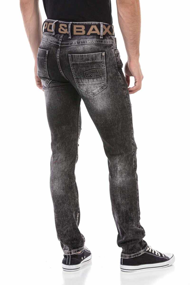 CD713 Herren Straight Fit-Jeans im Destroyed-Look mit Gürtel